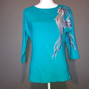 Bob Mackie Teal cotton wearable art tunic